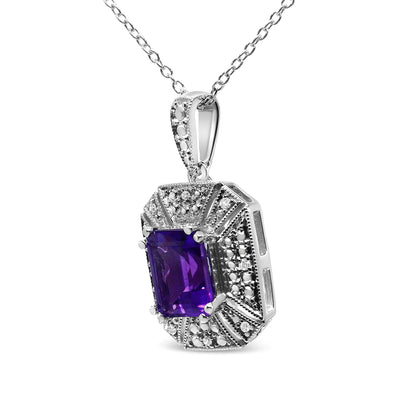 Purple Amethyst & Diamond Art Decó Silver Necklace