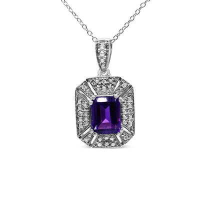 Purple Amethyst & Diamond Art Decó Silver Necklace